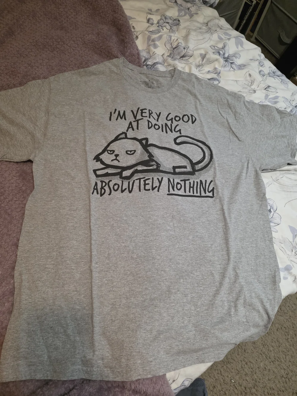Gray Cat Graphic Tee - I'm Very Good At Doing Absolutely Nothing